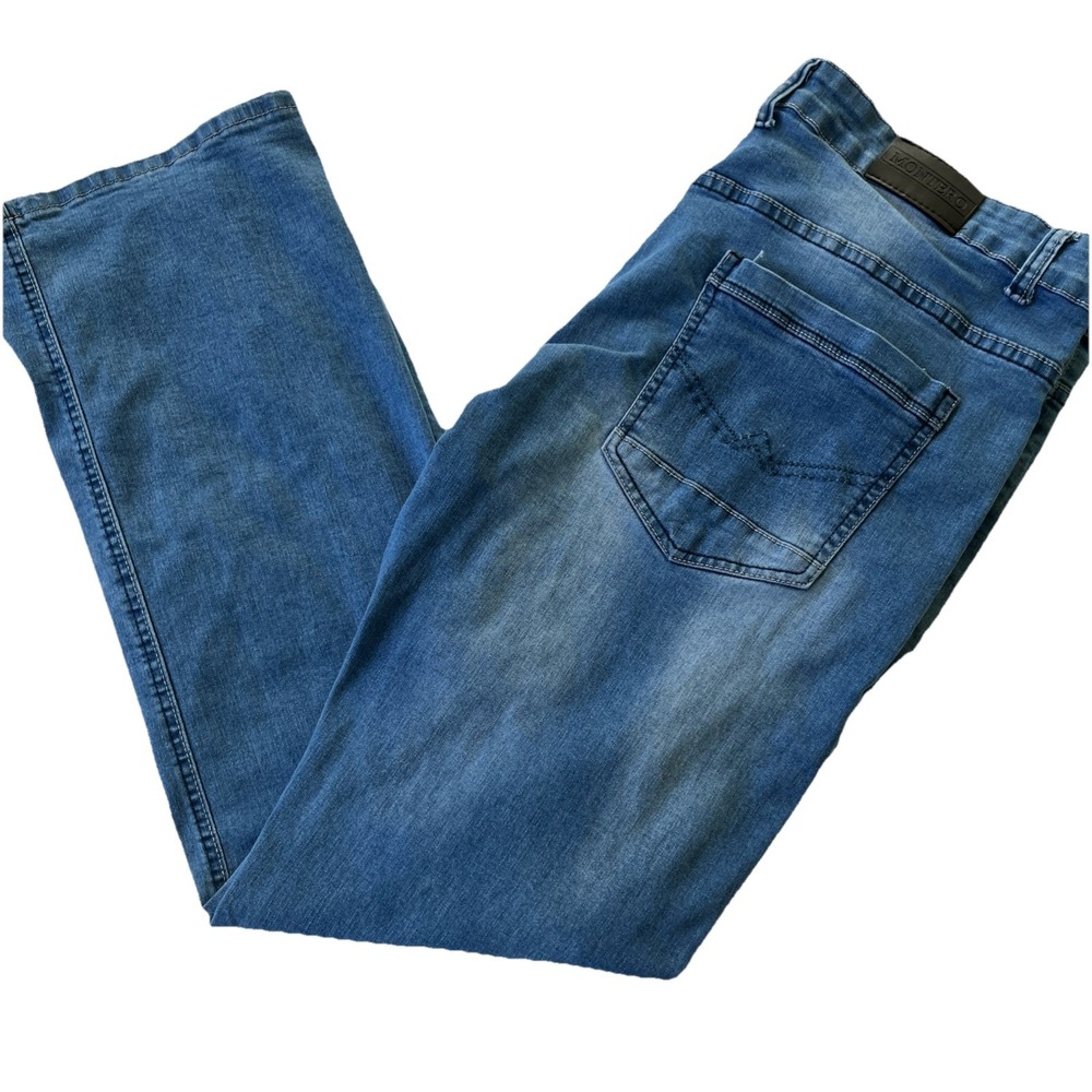 Montero Men's‎ Distressed 5 Pocket Denim Jeans Size 40x32 Light Wash